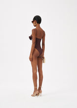Load image into Gallery viewer, Flower bustier swimsuit in burgundy
